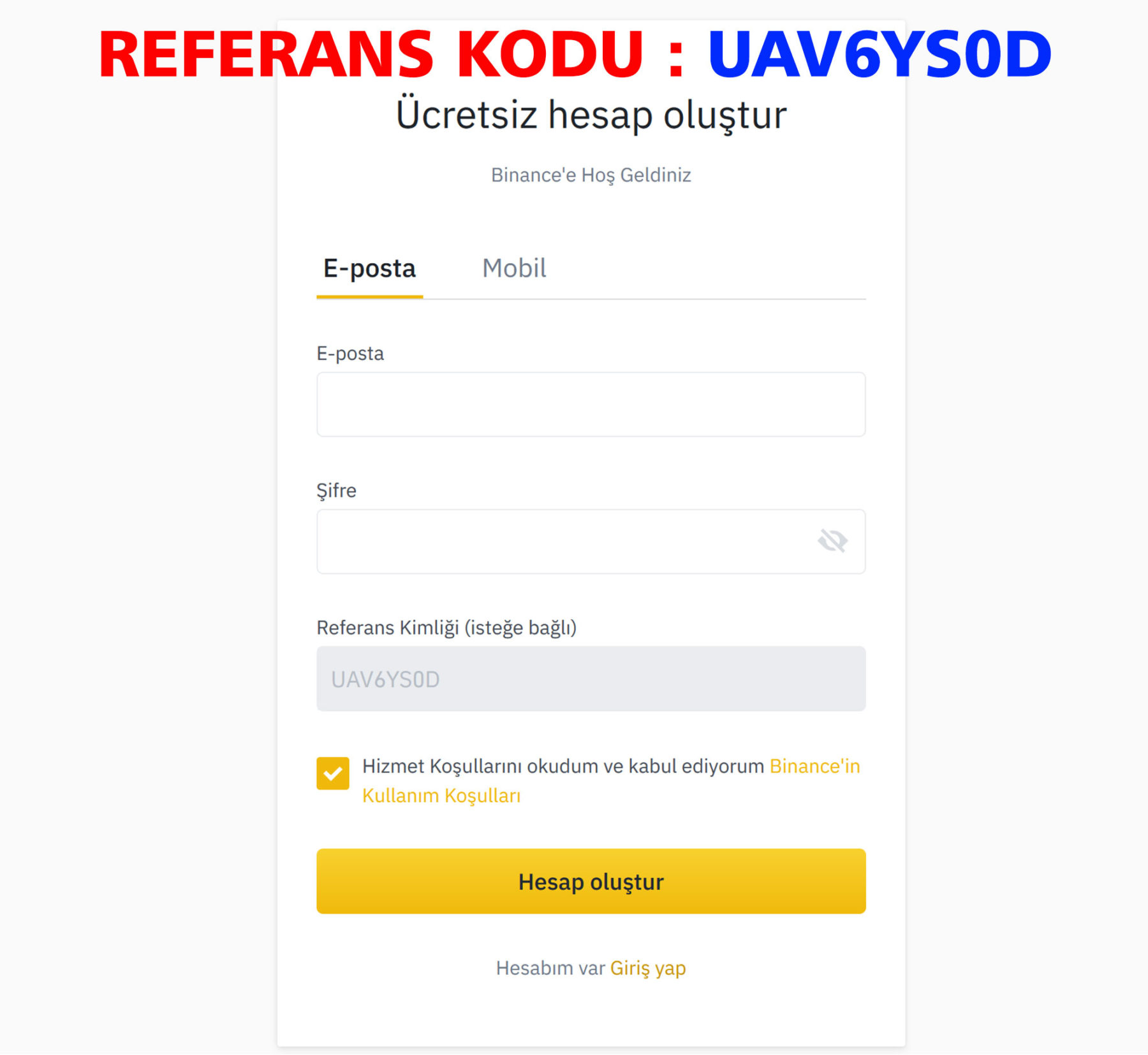 Global Binance ve Tr Binance Referans Kodu / Kimliği